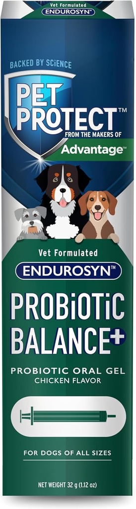 Pet Protect Dog Probiotic Balance+ Oral Gel, Vet-Formulated Endurosyn, Prebióticos " Probióticos para perros, 3-Day Supply, Chicken Flavor (32g)