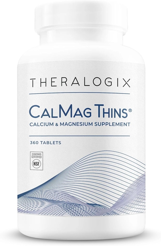 Theralogix CalMag Thins Suplemento de calcio y magnesio - Suplemento de apoyo de bonificación para hombres y mujeres - Contiene 200 mg de calcio y 50 mg de Magnesio - NSF certificado - 360 Tablets