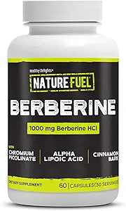Saludables Deleites Nature Fuel Berberine Capsules, Beberine Suplemento, con Berberine HCl, Chromium Picolinate, Alfa Lipoic Acid, y Cinnamon Bark, 60 Cuenta, 30 Servimientos