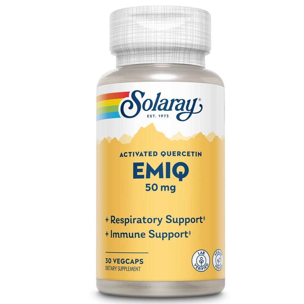 SOLARAY EMIQ Activated Quercetin, Sinus, Respiratory &amp; Immune Health Support, Ausorción Mejorada, 30 Servings, 30 VegCaps