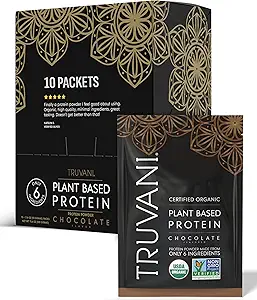 Truvani Vegan Pea Protein Powder ← Chocolate ← 20g Org Orgánica de plantas basadas Proteínas Silenciosos de viaje Únicas 10 servidos Silenciosos Keto ← Gluten " Dairy Free Silencio Bajo Carb Silencio No Añadido Sugar