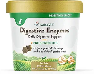 NaturVet – Enzymes Digestivas para Cats Plus Probióticos – 60 Chews blandos – Ayuda a apoyar el cambio de dieta " Una Tracto Digestivo saludable – Ayudas en la absorción de vitaminas " Minerales – 30 días de suministro