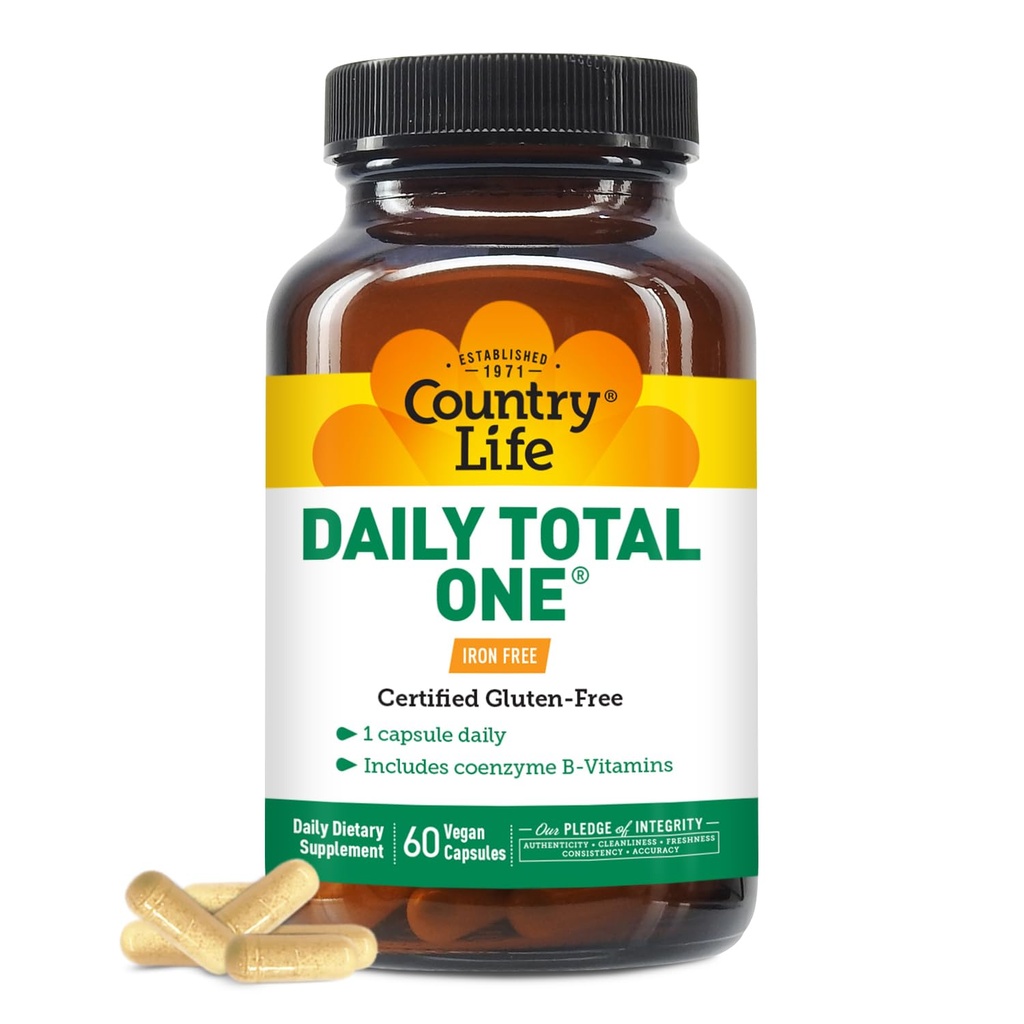 Country Life Daily Total One Multivitamin, Iron Free Once a Day Multivitamin & Multimineral Complex, Vitamins A, C, D, including Coenzyme B-Vitamins, Supports Energy Metabolism, 60 Vegan Capsules