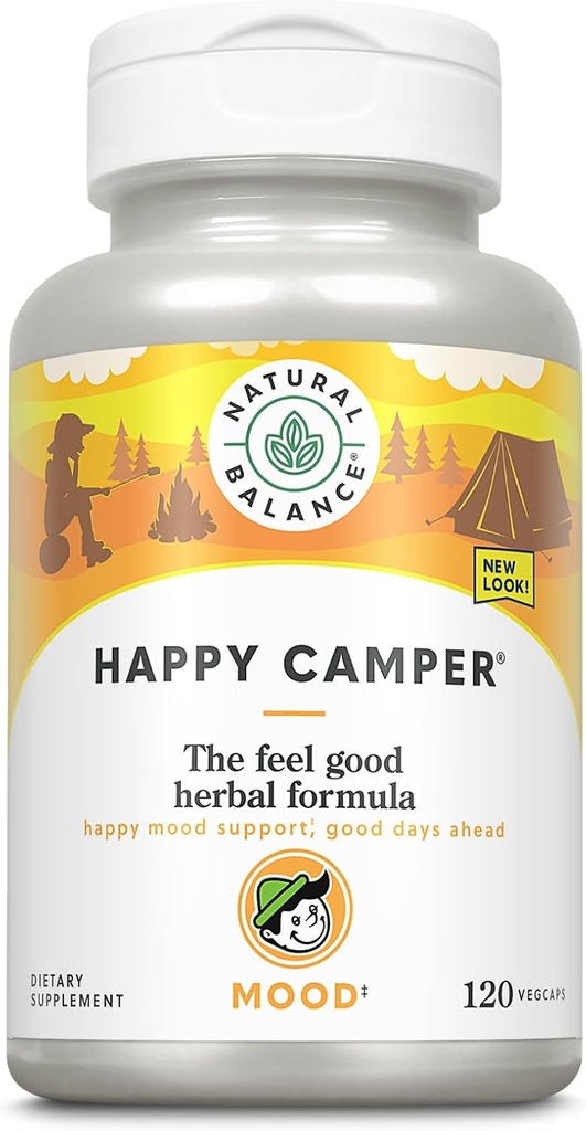 Natural Balance Happy Camper - Feel-Good Mood Support Suplemento - Gotu Kola, Passion Flower, y Kava Kava Capsules - Garantía de 60 días (120 Conde)