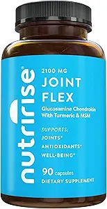 NutriRise Glucosamine Chondroitin Quercetin &amp; MSM with Turmeric Curcumin 2100mg Triple Strength Joint Support Supplement for Women &amp; Men with Boswellia & Bromelain, Gluten Free, Non GMO, 90 Count