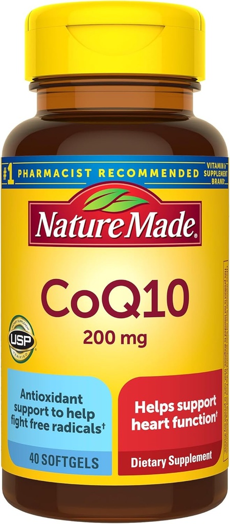 Nature Made CoQ10 200mg, Suplemento dietético para el apoyo a la salud cardíaca, 40 Softgels, 40 Day Supply