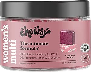 CHEWSY Women's Multivitamin - Immune & Energy Support - 23 Nutrients Including A, B12, C, Folic Acid, Probiotics, Biotin, Cranberry - 30-Day Supply