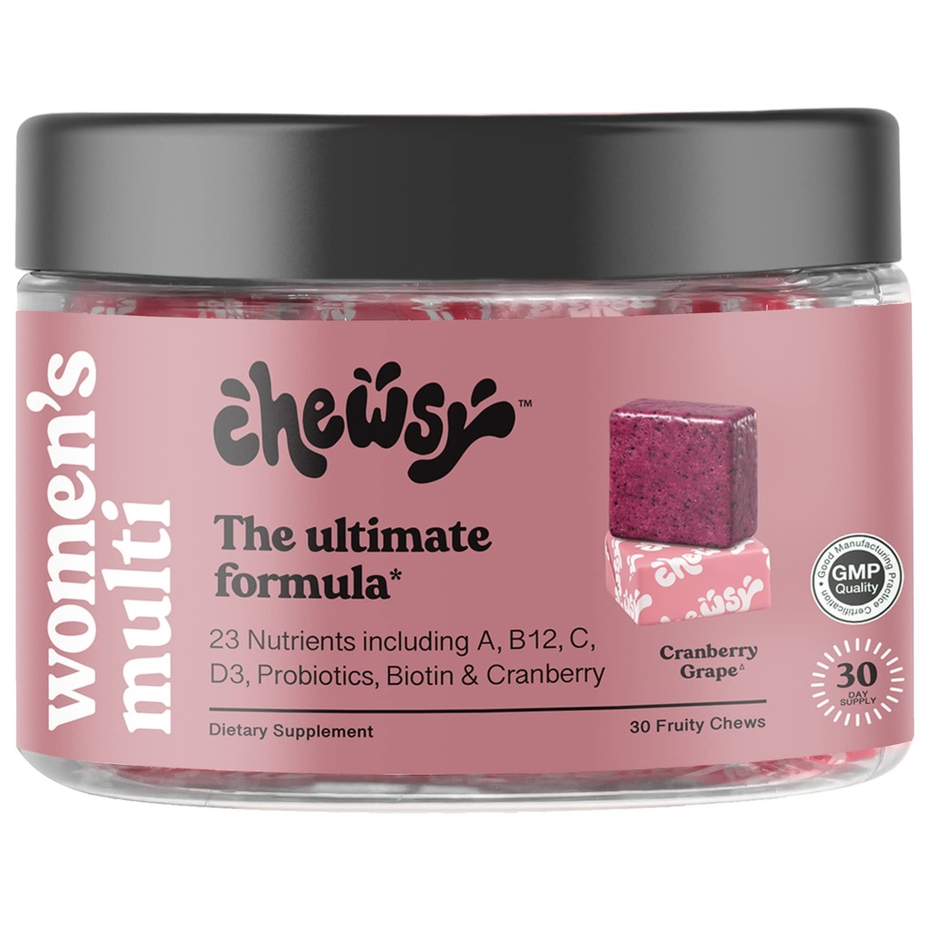 CHEWSY Women's Multivitamin - Immune & Energy Support - 23 Nutrients Incluidos A, B12, C, Folic Acid, Probiotics, Biotin, Cranberry - 30-Day Supply