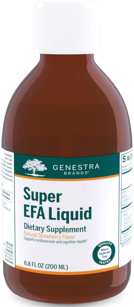 Genestra Brands Super EFA Liquid TENIDO EFA Suplemento de Apoyo Cardiovascular, Cerebro, Ojos y Nerves TEN 6.8 fl. oz. TEN Natural Strawberry Flavor