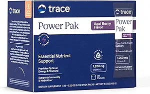 Trace Minerals Power Pak Multivitamin y Packets Multimineral - Electrolyte Support - 1200 mg Vitamina C Plus 70 Acai Berry Flavor - Pa60 ckets