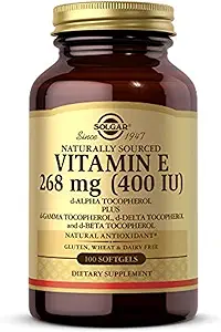 Solgar Vitamina E 268 MG (400 UI) (d-Alpha Tocopherol & Mixed Tocopherols), 100 Softgels - Soportes Immune System &amp; Skin Nutrition - Natural Antioxidant - Gluten Free, Dairy Free - 100 Servings