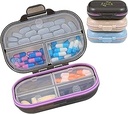 3 Packs 7-Compartimientos Organizador de Píldoras - Caja de Píldora grande, segura de bloqueo y humedad -Travel Friendly with Labels - Dispensador diario portátil de Píldoras para vitaminas/Fish Oils/Supplements - Pastillero
