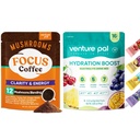 Venture Pal Mushroom Café &amp; Electrolyte Powder Bundle: 12 en 1 Café con Ashwagandha &amp; Sugar-Free Electrolyte Packets for Focus, Immunity, Hydration & Recovery - 40 Servings & 16 Sticks