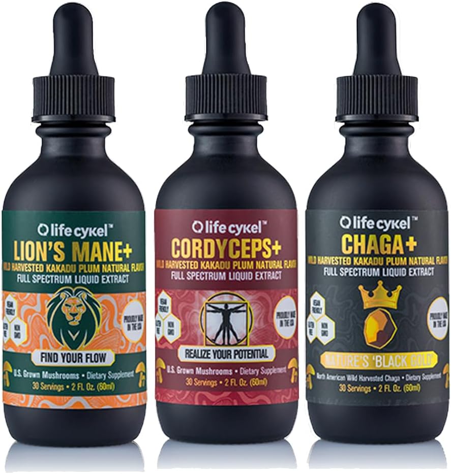 Ciclo de vida Este es It Pack - Chaga, Lion's Mane & Cordyceps Mushroom Extract - Full-Spectrum Mushroom Tintura para Energía, Claridad Mental &amp; Immune Support - Vegan, Non-GMO- 2Fl/Oz Per Bottle