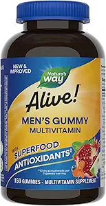 ¡La naturaleza está viva! Mangas multivitamínicas para hombres, apoya el metabolismo energético*, función muscular*, antioxidantes superalimentos(1), B-Vitamins, vegetariano, sabor a frutas, 150 Gummies (paquete mayo Vary)