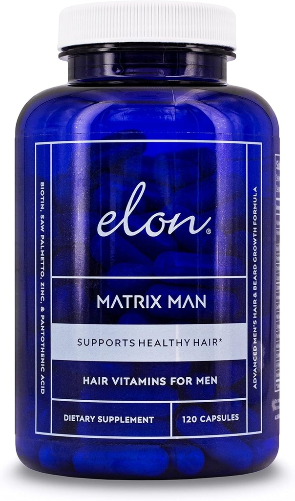 Elon Matrix Man - 60 Day Supply - Hair Growth Vitamins for Men – Saw Palmetto & Biotin Advanced Formula Vitamins – promueve el crecimiento saludable de la barba – (120 cápsulas)