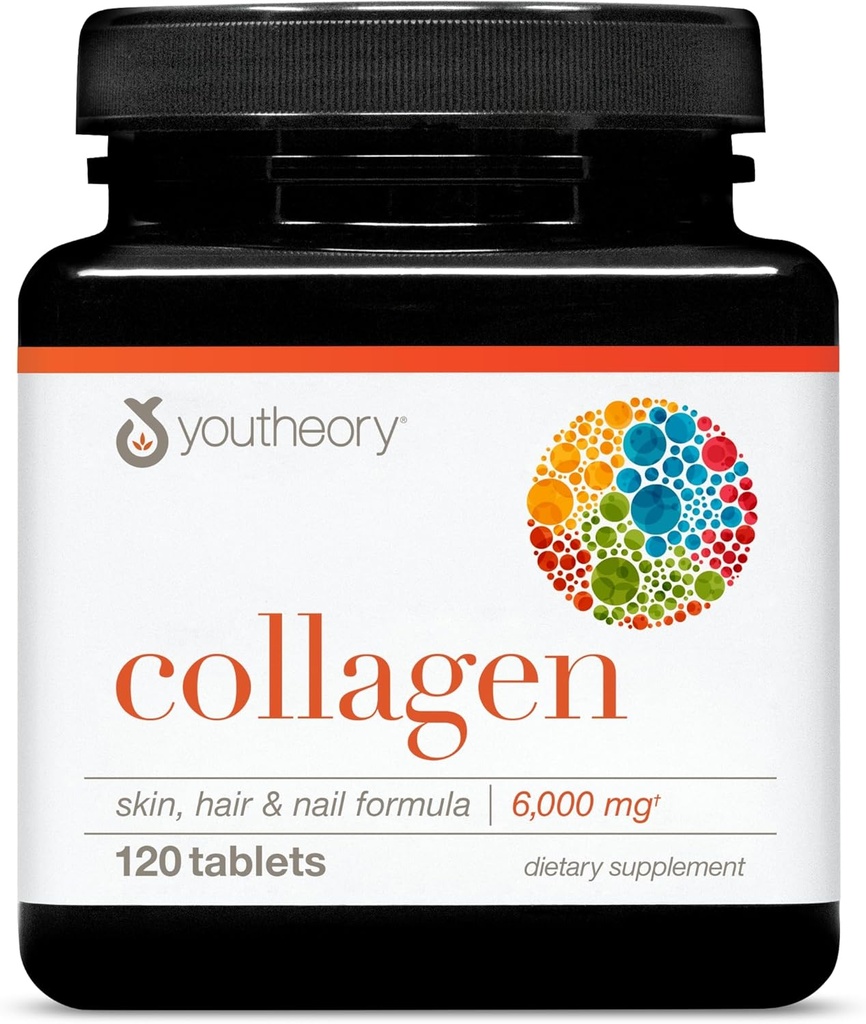 Youtheory Advanced Collagen - 6,000 mg - with Vitamin C & Amino Acids - for Hair Growth, Skin & Nails* - Supports Joint, Bone & Muscle Health* - for Women and Men - 120 Tablets (20-Day Supply)