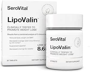 LipoValina Serovital Píldoras de pérdida de peso validadas clínicamente para las mujeres – Píldora de dieta, Supresor apetitivo, Suplemento de pérdida de peso libre de estimulantes - 30 Tabletas