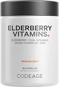 Vitaminas de Elderberry - Orgánica Fermented Elderberry Blend, Vitamina C del ácido ascórbico " Cerezas de Acerola orgánicas, Vitamina D3, Zinc, Sambucus Berries - 90 cápsulas