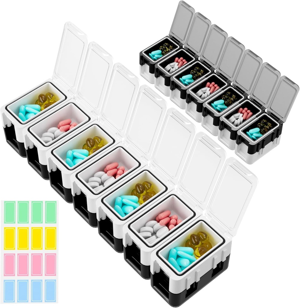 Restree Organizador semanal de píldoras, 14 Compartimientos Caja de píldoras portátiles, 2 veces al día Organizador de medicamentos AM/PM, Moisture-Proof Travel Pill Case for Vitamin, Medicine, Fish Oil/Supplements (White)