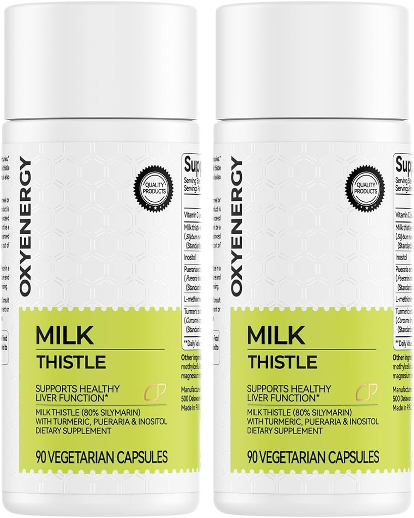 OxyEnergy Silymarin Milk Thistle 300mg Extract with Vitamin C, Inositol &amp; Pueraria, Liver Detox &amp; Repair Support, Antioxidant Support,90 Capsules,Pack of 2