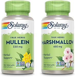 SOLARAY Mullein Leaf 330 mg y Marshmallow Root 480 mg - Wellness Bundle - Herbs High in Mucilage Soluble Fiber for Soothing Support - Vegan, Non-GMO, Lab Verified, 60-Day Guarantee, 200/100 VegCaps