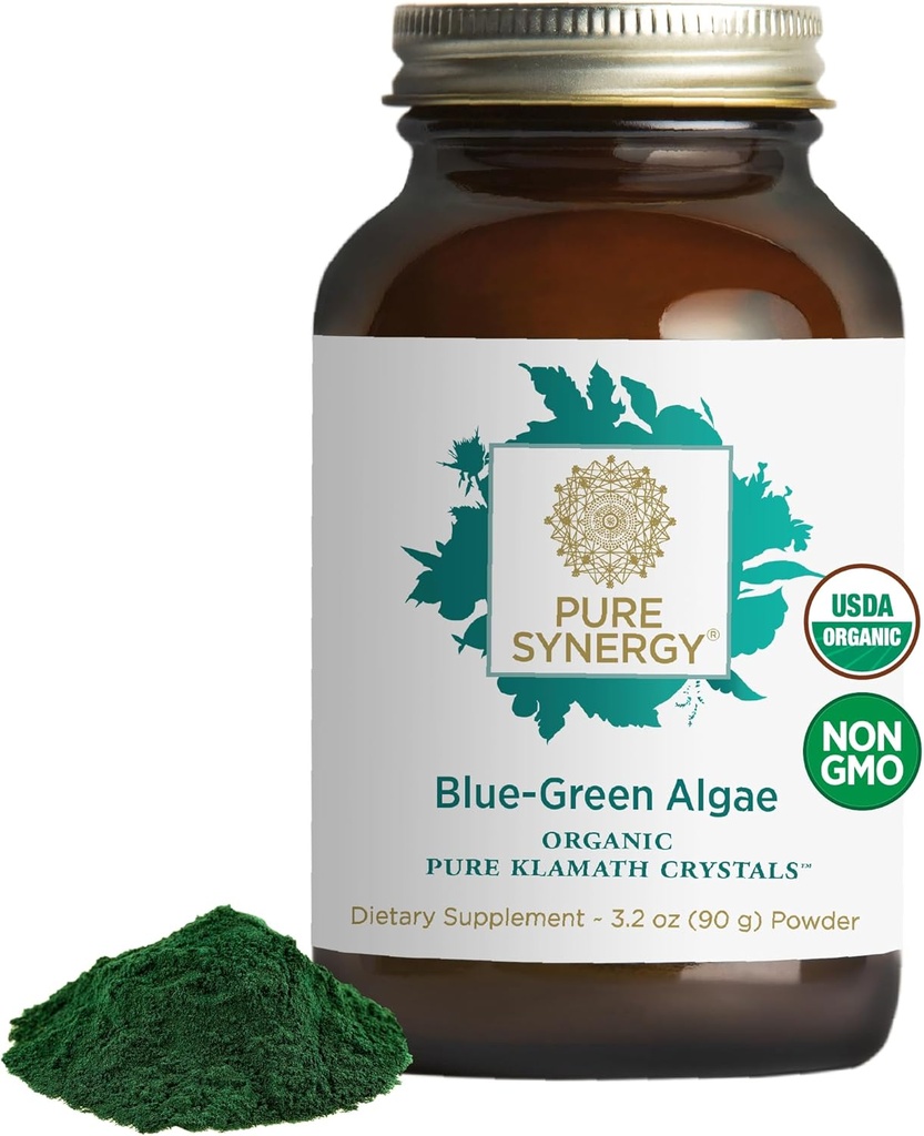 PURE SYNERGY Blue-Green Algae Powder  sometida Superfood Powder with Chlorophyll ¦ Orgánica AFA Blue Green Algae Suplemento ← Soporta Energía, Claridad Mental y Detoxificación (3.2 oz.)