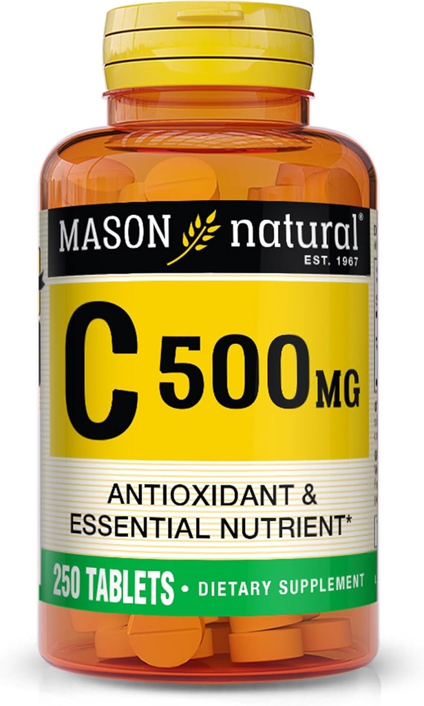 MASON NATURAL Vitamina C 500 mg - Soporta Sistema de Inmunidad Saludable, Antioxidante y Nutriente Esencial, 250 Tabletas
