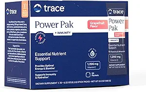 Trace Minerals ← Power Pak Electrolyte + Inmunity Boost Drink Packets  1200 mg Vitamina C, Elderberry, Zinc, D3, B6, B12 ← Inmunity, Hydration, " Energy Support ← Fizzy Grapefruit ← 30 Packets
