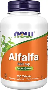 AHORA Alimentos Suplementos, Alfalfa 650 mg fuente de vitamina K, Superalimentos Verdes, 250 Tabletas