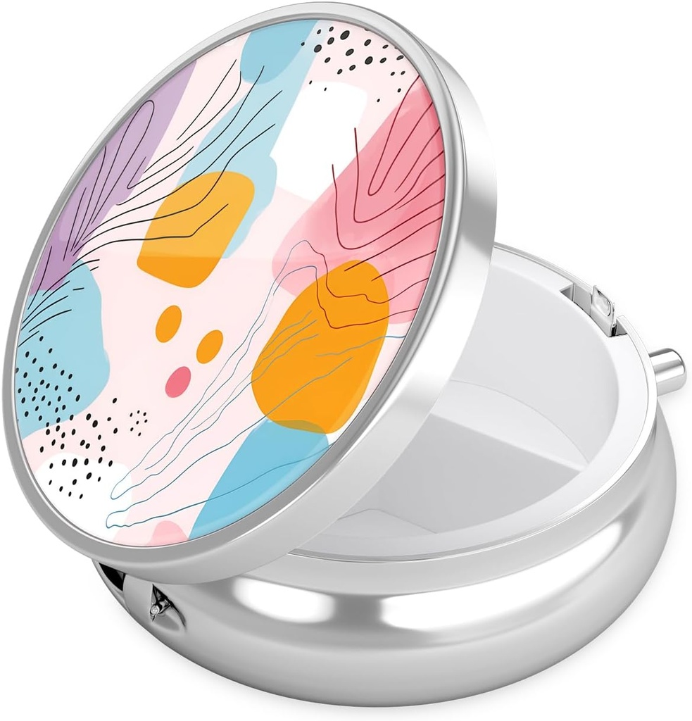 Nipichsha Pill Box, Small Pill Case for Purse & Pocket, Cute Travel Medicine Organizer, Portable Medicine Container Holder to Hold Vitamins, Medication, Fish Oil &amp; Supplement, A01-Art Style Pattern