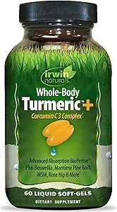 Irwin Naturals Whole-Body Turmeric+ - 60 Liquid Softgels - BioPerine Complex Enhanced Absorption - 30 Total Servings