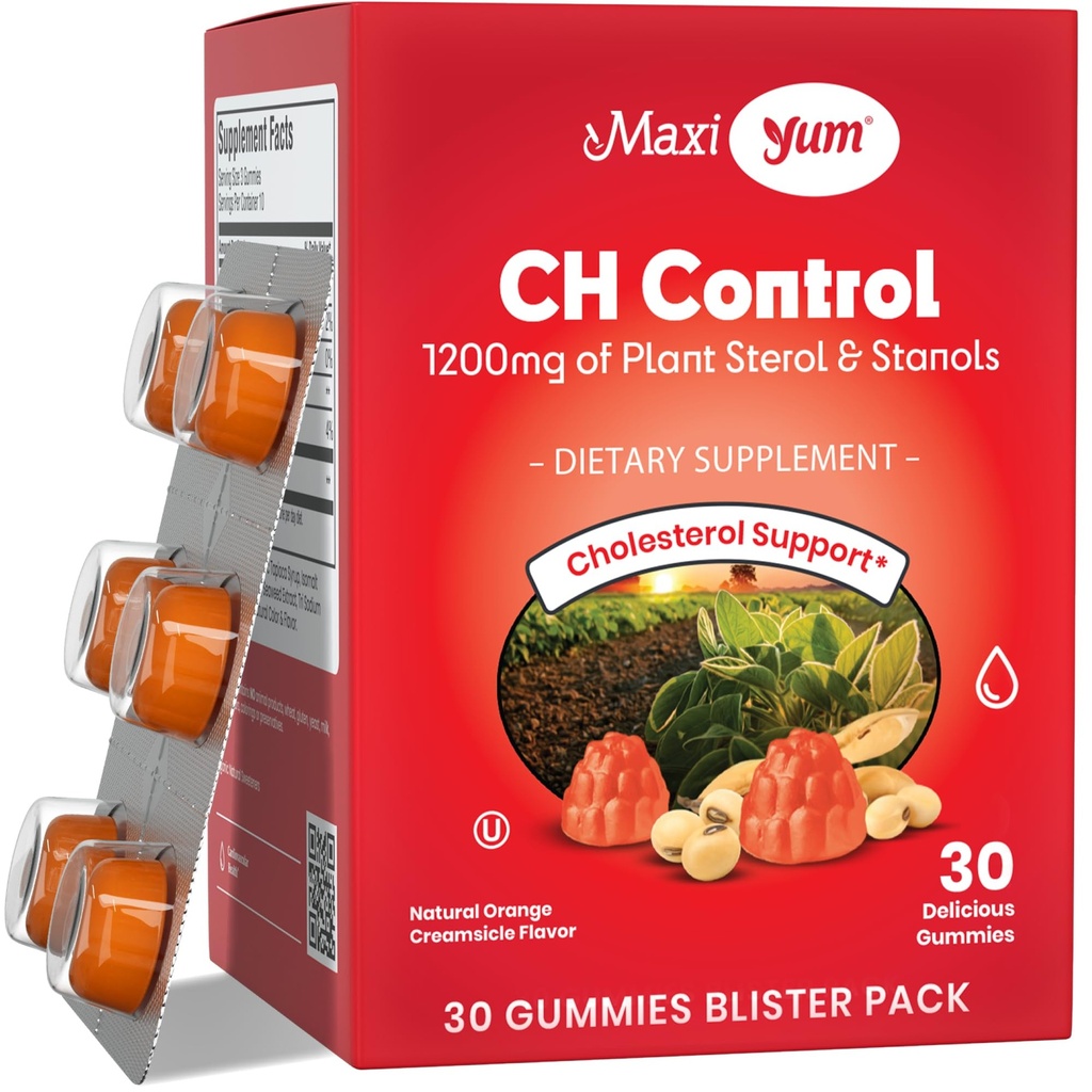 Maxi Health Cholesterol Gummies for Adults – 1200mg Plant Sterols and Stanols Suplementos – Kosher y Gluten Free Healthy Cholesterol Suplementos – Orange Flavor Gummies (30 Conde)