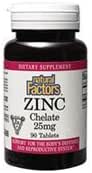 Factores naturales - Zinc Chelate 25mg, Soporte para la piel sana &amp; función inmune, 90 Tabletas