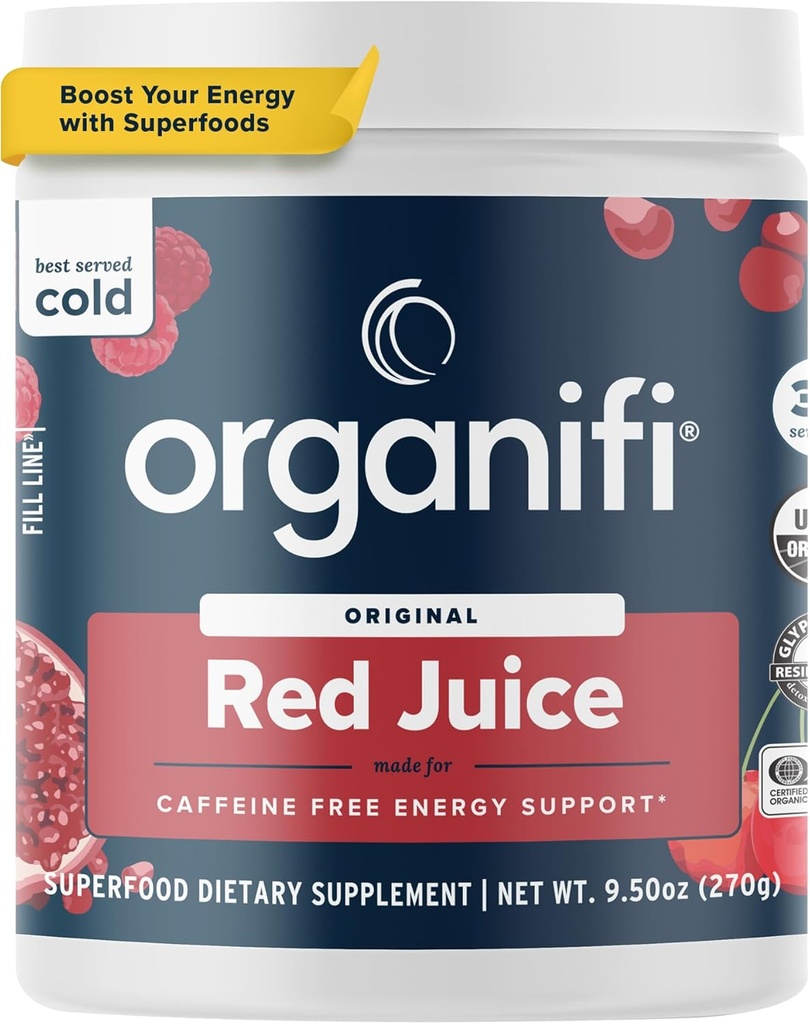 Organifi Red Juice - Energy Powder reduce las cenizas de la tarde y aumenta la digestión y el sistema inmunitario, 30 servicios