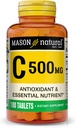 Masón Vitamina Natural C 500 mg, Apoyo Inmunitario & Suplemento Antioxidante, promueve la producción de colágeno " Protección celular, 100 tabletas