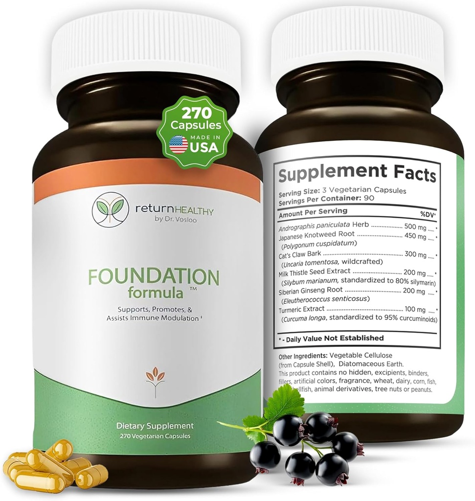 Foundation Formula | Tick Immune Support Supplement | with Japanese Knotweed Root, Cat's Claw, Milk Thistle | Resveratrol Supplement | Non-GMO, All-Natural & Vegetarian, 270 Capsules