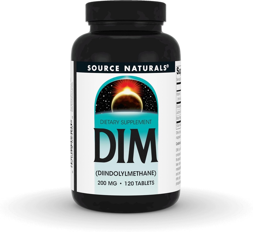 Fuente Naturales DIM, Diindolylmetano 200 mg con BioPerina, Vitamina E &amp; Más - 120 Tabletas
