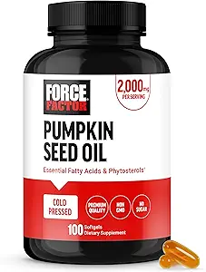 FORCE FACTOR Pumpkin Seed Oil Capsules, Phytosterols Supplement with Essential Fatty Acids, Made with Cold Pressed Pumpkin Oil, Premium Quality, Non-GMO, 100 Softgels