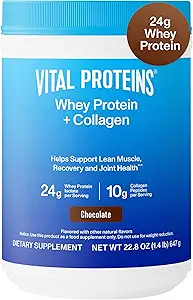 Proteínas Vital Whey Protein Powder+ Peptides Collagen, 24g Proteína Apoyo Recuperación " Salud Conjunta, con Vitamina C, Alrededor de 16 Servimientos - Vainilla 21.7oz