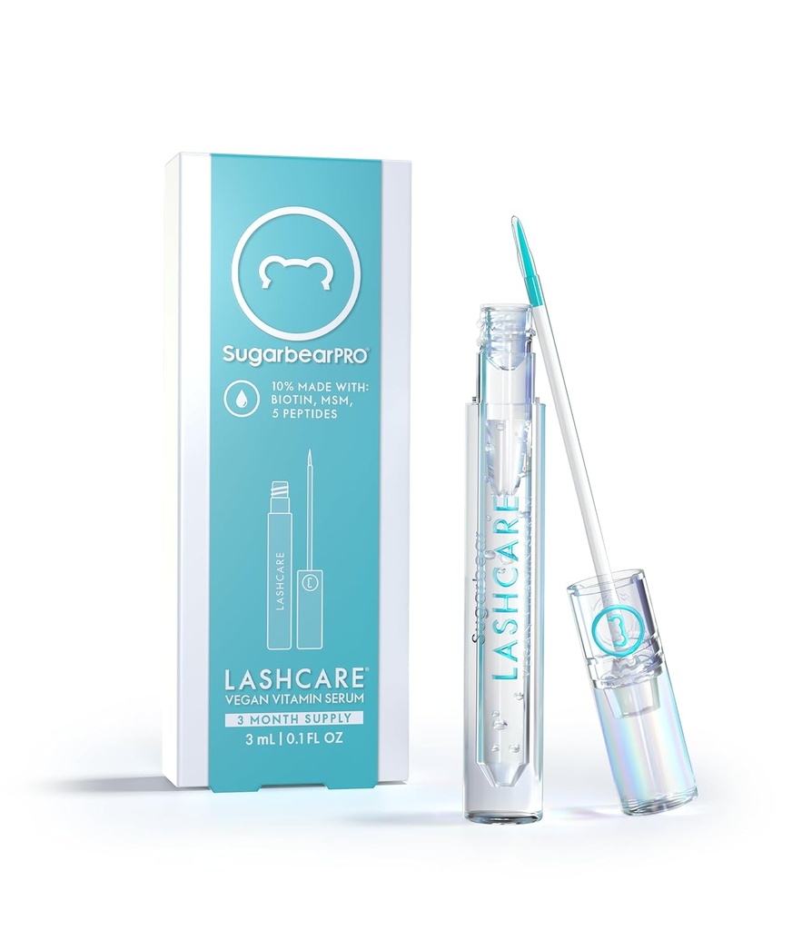 SugarbearPRO LashCare Vitamin Serum con Peptides MSM y Biotin ¦ Fórmula Vegan TENIDO 3 Mes de Suministro para pestañas más saludables