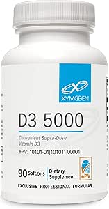 XYMOGEN D3 5000 - Vitamina Biodisponible D3 5000 UI (125 mcg) - Alta Potencia Vitamina D Suplemento de Apoyo Salud Inmunitaria, Hueso + Salud cardíaca (90 Gelatin Softgels)