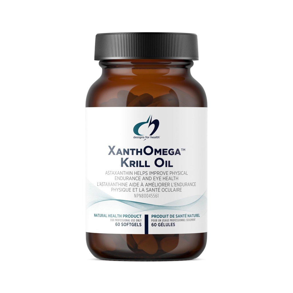 Diseños para la salud XanthOmega - Aceite Krill con 12 mg Astaxanthin - Antioxidante, fosfolípidos + EPA/DHA Omega 3 - Cardiovascular, Skin + Eye Health Supplement (60 Softgels)