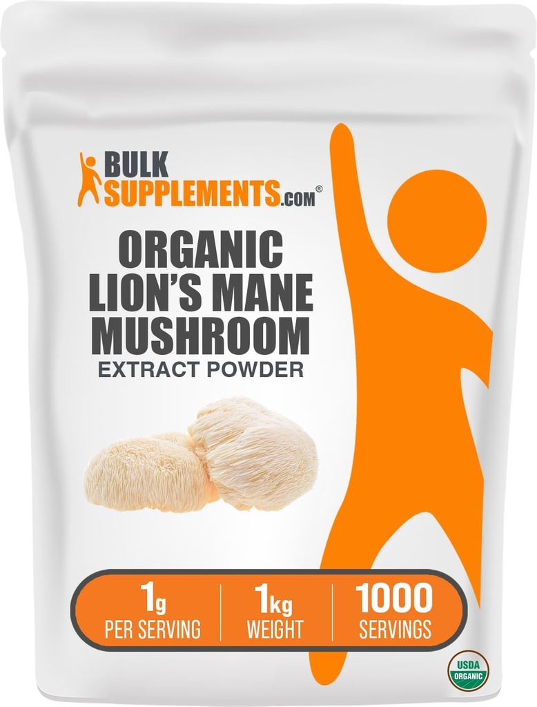 BulkSupplements.com Extract Powder de Mushroom Mane de León Orgánica - Leones Mane Suplemento Polvo, León Mane Extracto - Suplemento de Mushroom, 1000 mg por Serving, 5kg (11 libras) (Pack of 5)