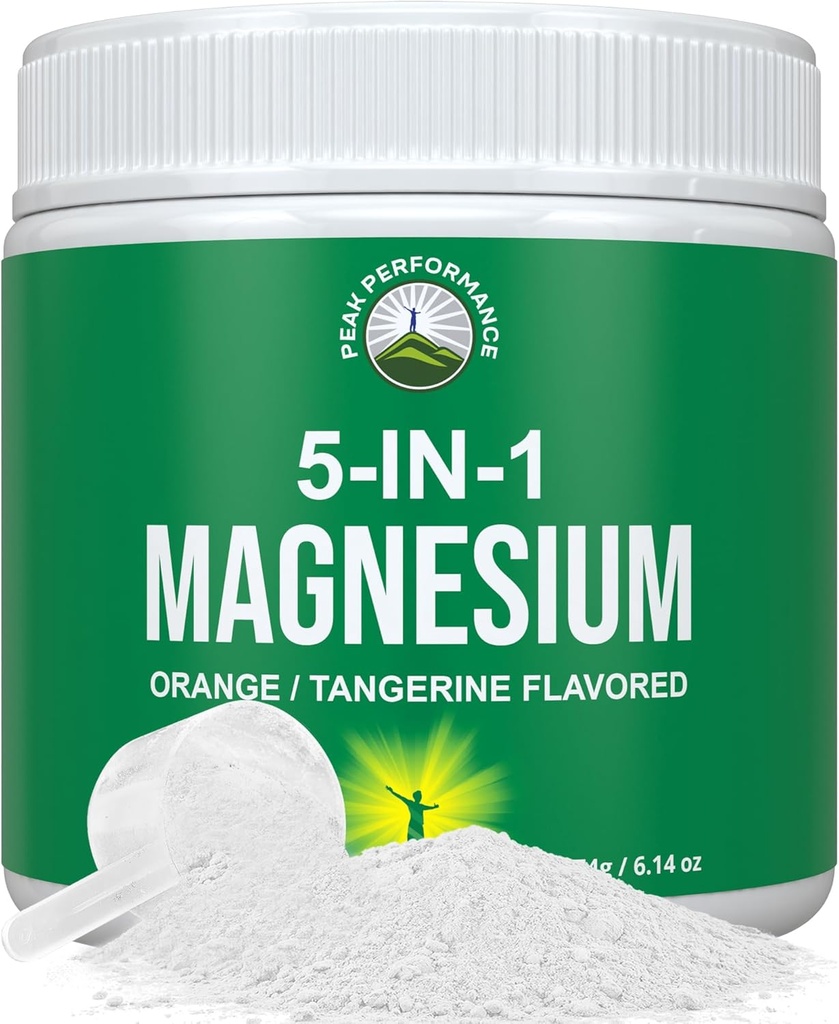 5-en-1 Bebida de Polvo de Magnesio para Mujeres &amp; Hombres. Magnesio Glycinate + Citrato + Malate + Chelate + Taurate. Gran Tasting Vegan Suplemento para la relajación muscular, sueño, calambres. Orange Flavor