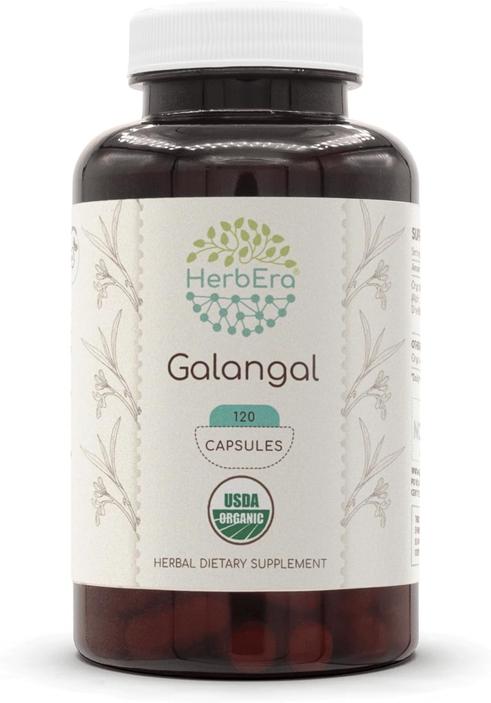 HerbEra Galangal 120 cápsulas, 500 mg, USDA Organic Galangal (Alpinia Galangal) Root seco (120 cápsulas)
