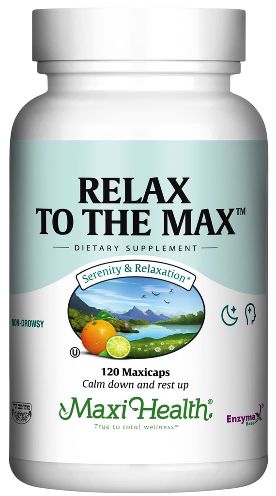 Maxi Health - Relax to the Max Stress Relief Fórmula (120 Conde) Mood Relief Capsules with Vitamin C, Calcium, L-Theanine, L-Taurine ' Amino Acids - All Natural Calming & Relax Suplementos