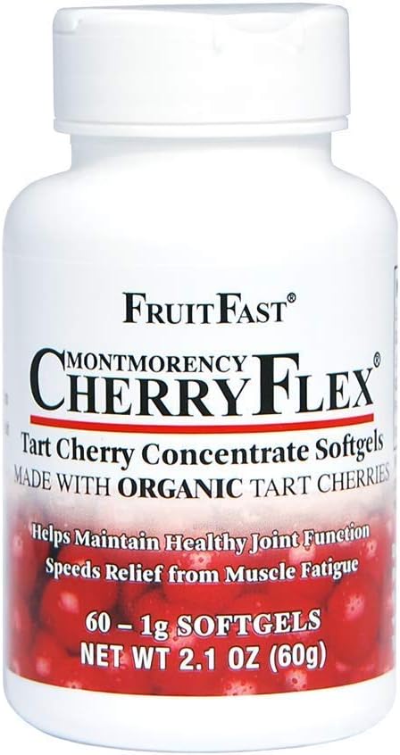 FruitFast CherryFlex 100% Red Tart Organic Cherry Concentrate Suplemento - Chewable Softgel - 60 Cuenta - No GMO y Gluten Libre - promueve la función conjunta saludable*