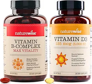 NatureWise Vitamina B Complejo 360 Softgels[1-Año de suministro] & Vitamina D3 5000iu 360 Cuenta Mini Softgels[1-Año de suministro]
