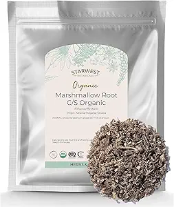 Starwest Botanicals Organic Marshmallow Root - Dried Herb for Tea, Loose Leaf Root Herb, Cut &amp; Sifted, Certified Kosher, Non-GMO - Bulk 1 lb Bag